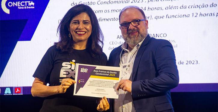 Ana Paula Franco e Fábio Godoy vencedor do Prêmio Boas Práticas de Gestão Condominial 2023